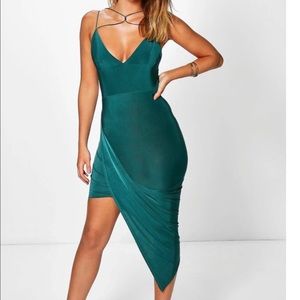 Cross Strap Front Drape Midi Dress